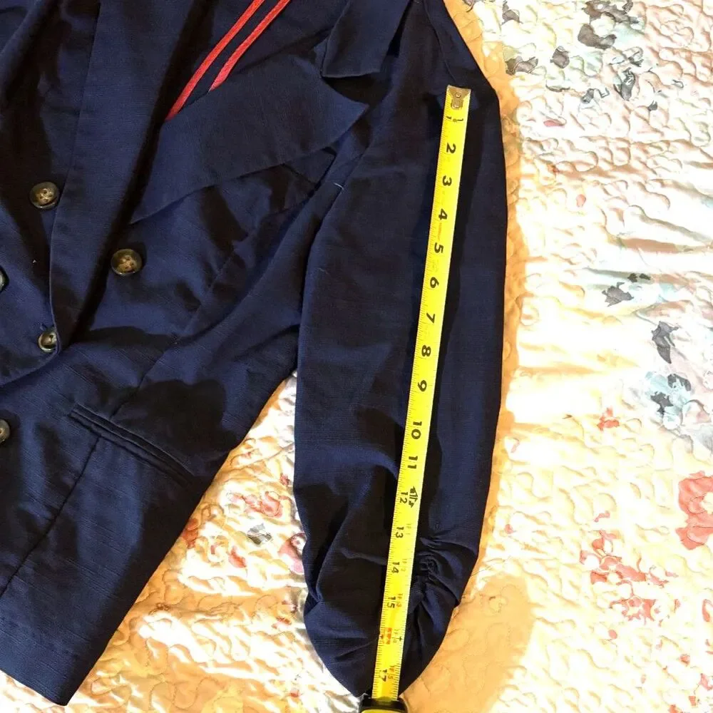 Y2K Charlotte Russe Royal Blue Double Breasted Blazer Ruched 3/4 Scrunch Sleeve
